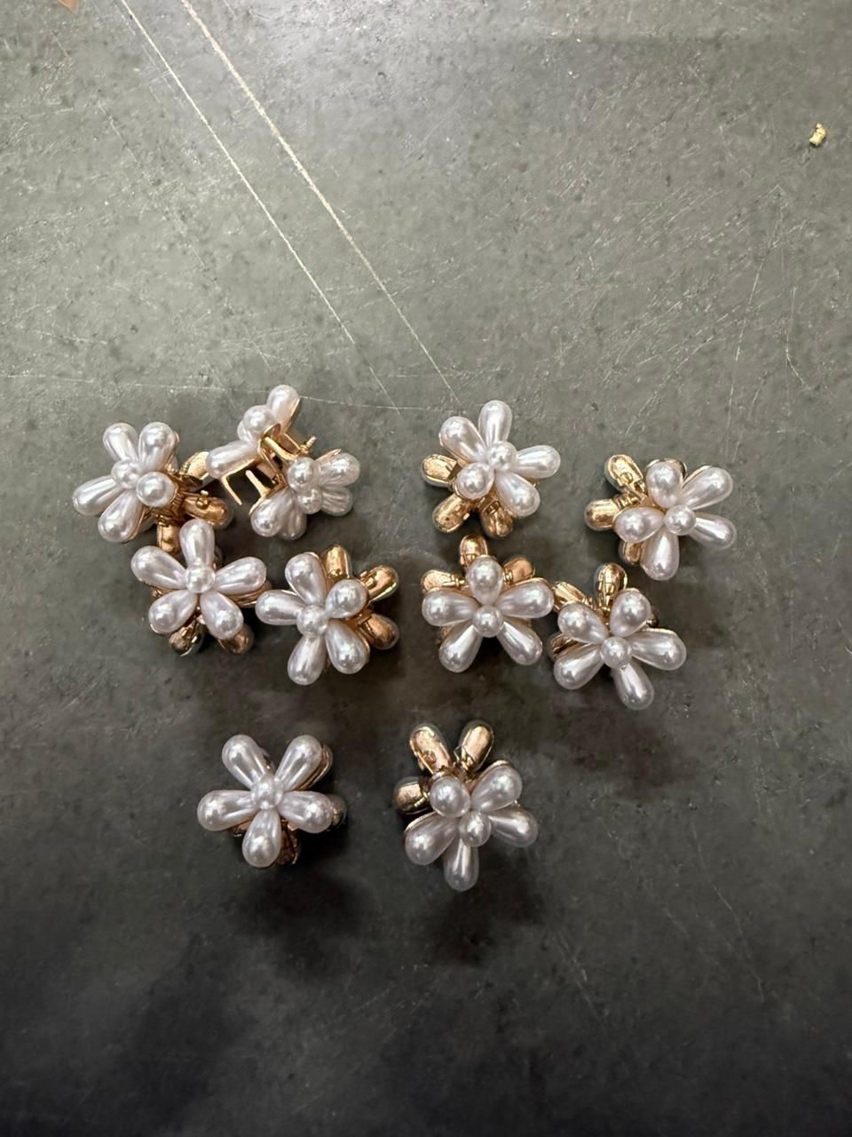 Korean Style Small Pearl Mini Hair Claw Clips with Flower Design (Pack of 10)